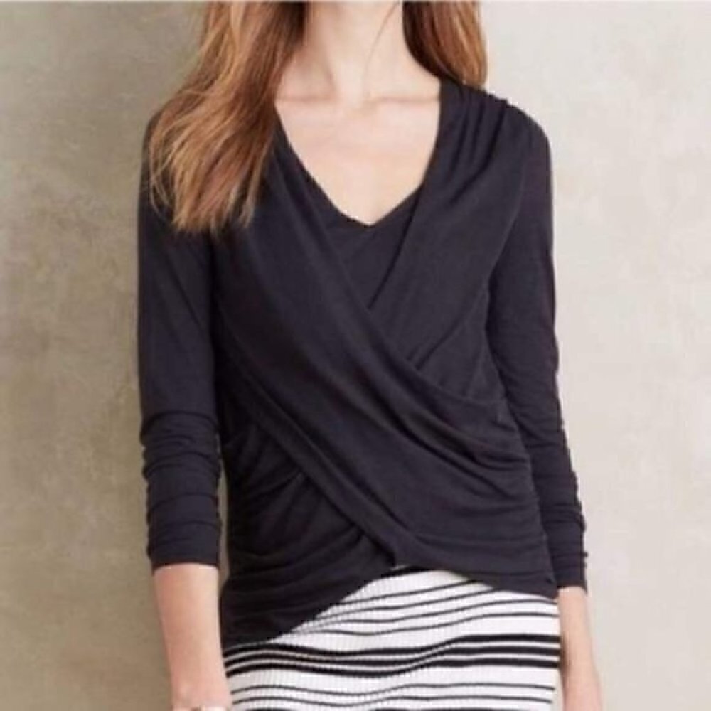 Anthropologie Akemi Kin Top XS Modal Draped Cross Front Gray Solid Contemporary
